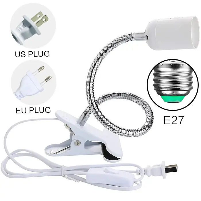 Support de lampe de bureau Flexible à 360 degrés, prise ue US, prise de Base de lumière E27, câble à