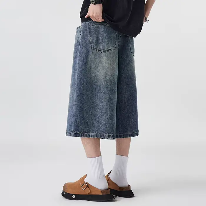 Short en Denim Non élastique pour hommes, sept cinq, ample, jambes larges, polyvalent, Style Simple,