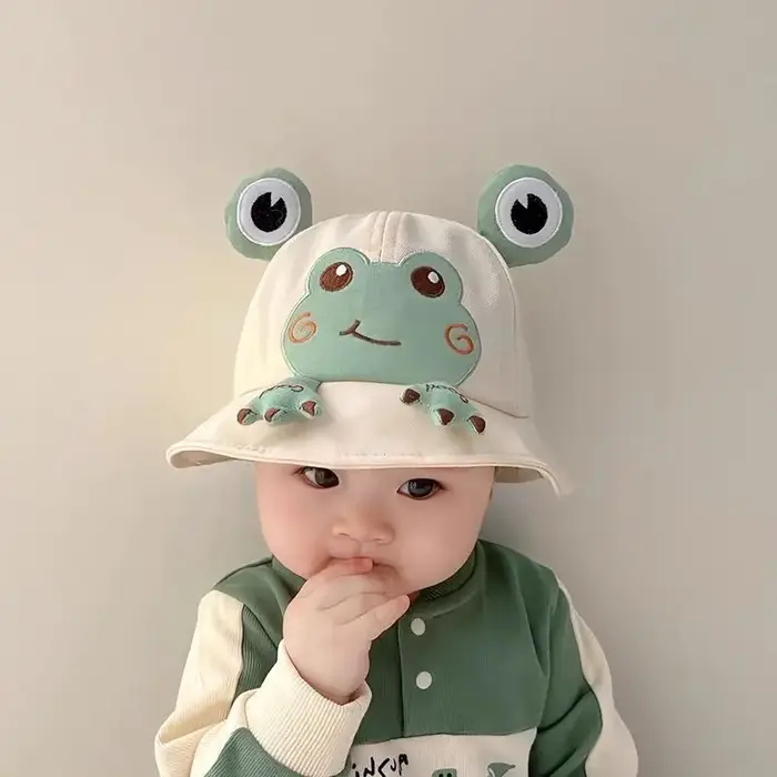 Chapeau de bébé petite grenouille mignon pour la protection solaire, chapeau de pêcheur pour enfants