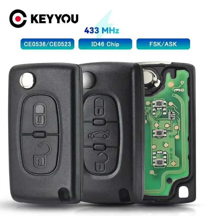 KEYYOU pour Peugeot 307 3008 308 408 433MHz ID46 7941 CE0536 CE0523 clé rabattable 2 boutons VA2/HU8