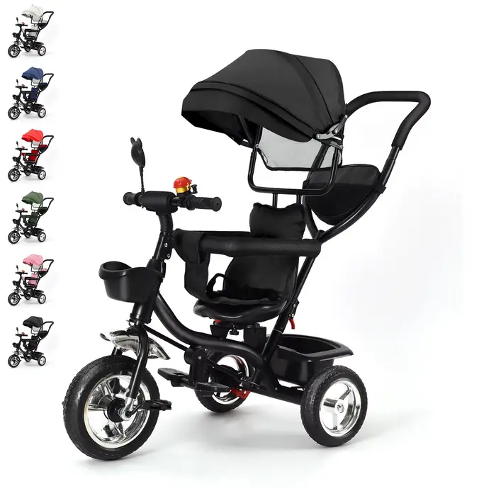 Tricycle bébé évolutif 1 à 5 ans, vélo pour les enfants plus âgés, siège réversible, grand panier et