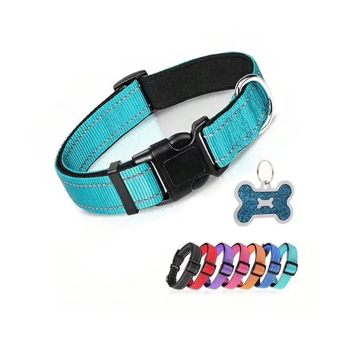 Collier pour chien en nylon doux rembourré réglable respirant durable confortable