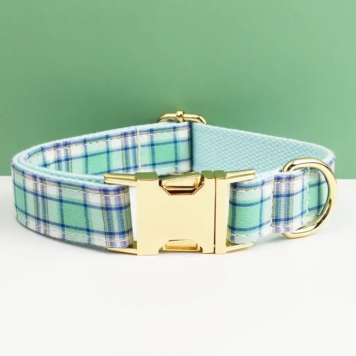 Ensemble collier et laisse pour chien à carreaux, plaque signalétique gravée personnalisée, fournitu