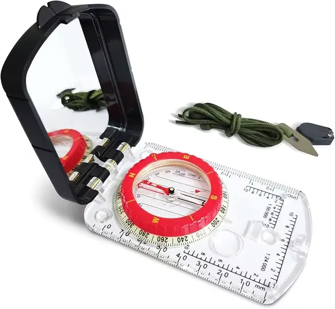 Boussole de visée à miroir inclinable réglable avec veilleuse pour la randonnée, la lecture de carte