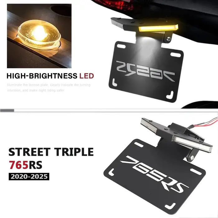 Support de plaque d'immatriculation avec éclairage LED pour Street Triple 765RS modèle 2020 2021 2022 2023 2024 2025 motorisation sécurité style
