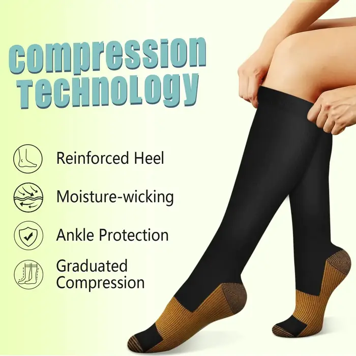 6 paires chaussettes compression cuivre infirmière couleur peau noire soutien circulation