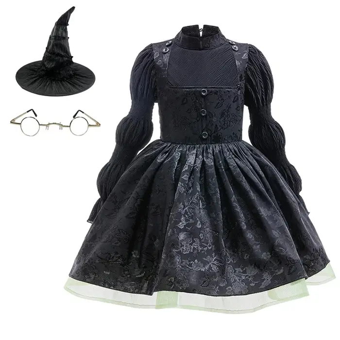Costume de sorcière maléfique magique pour fille, robe moelleuse en maille noire, style gothique, Co