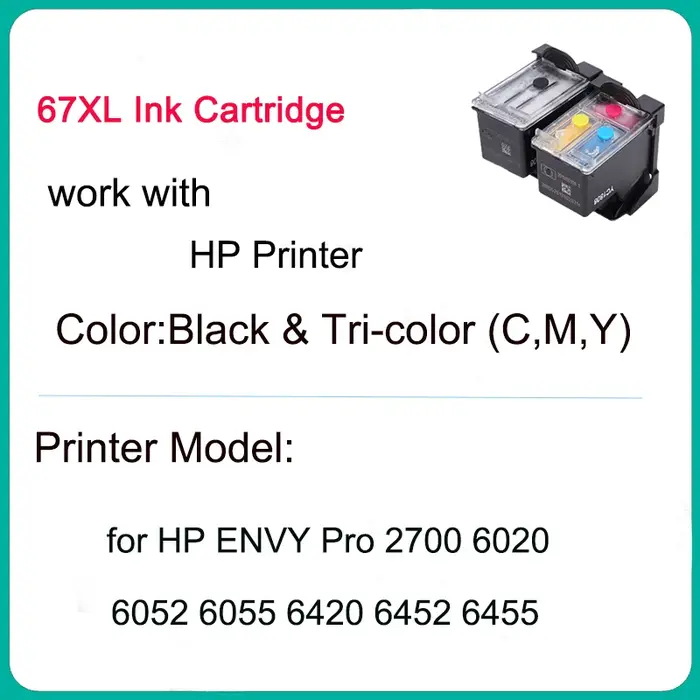 Vilaxh-Cartouche d'encre de remplacement pour HP ENVY Pro, hp67, quotidien, illable, 67XL, 2700, 6020, 6052, 6055, 6420, 6452, 6455
