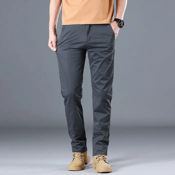 Hommes de haute qualité pur coton classique couleur unie pantalons décontractés affaires Stretch min