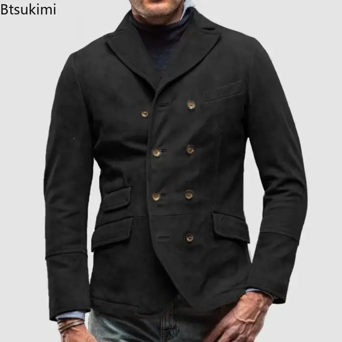 Nouveaux vêtements pour hommes Vintage décontracté hommes costume vestes mode Double boutonnage solide Slim Fit manteaux printemps automne messieurs vestes
