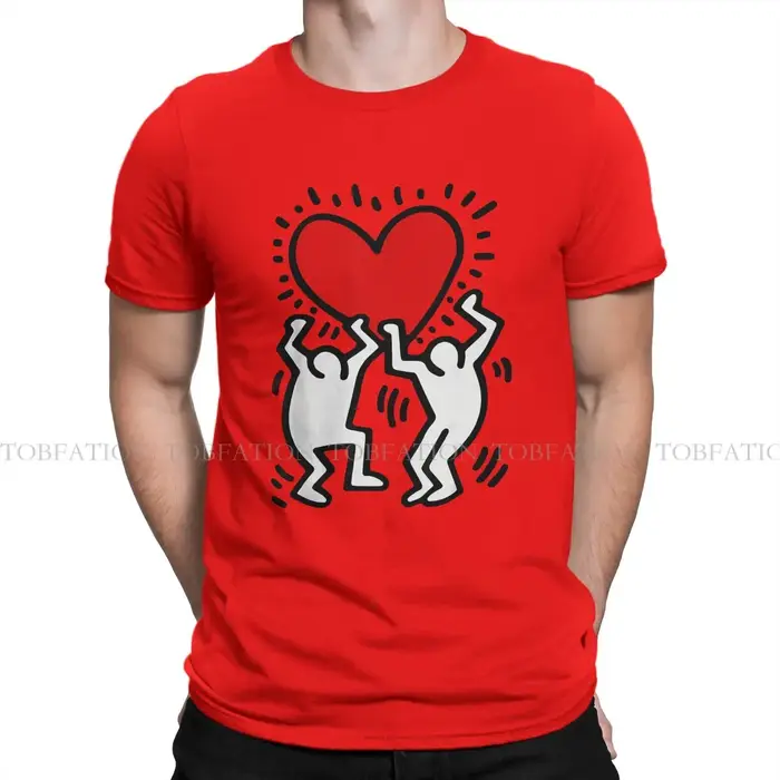 Haring-T-shirt à col rond pour hommes, graffiti géométrique, coeur, t-shirts punk rétro, vêtements e