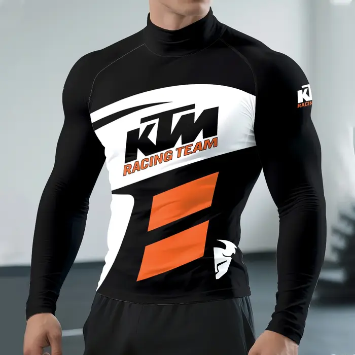 T-shirt à manches longues pour homme KTM, col mi-haut, noir, simple, décontracté, sportif, tendance,