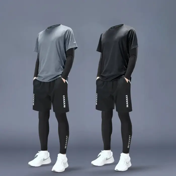 Survêtement 4 Pièces Homme Polyester Respirant Entrainement Exercice Estival Confortable Occasions Spéciales