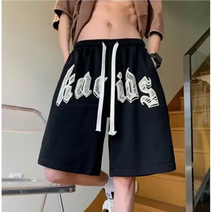 Short surdimensionné pour hommes, Vintage américain, lettres déformées imprimées, marque de mode, pa