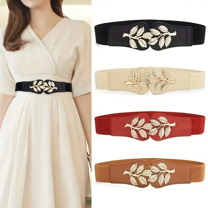 Couverture de taille pour femmes, fermeture de taille élastique en feuille d'or à la mode avec boucl