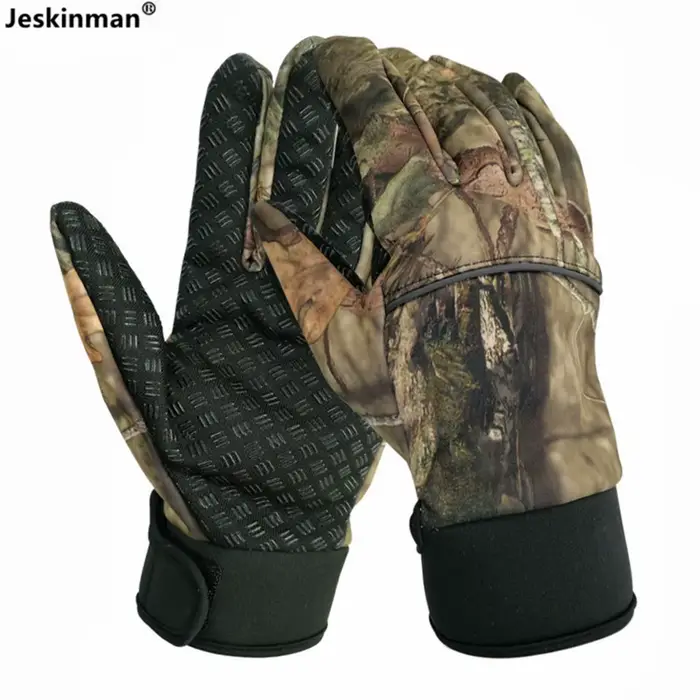Gants de chasse camouflage bionique arbre anti-dérapants hiver deux doigts coupés pêche - Mitaines thermiques