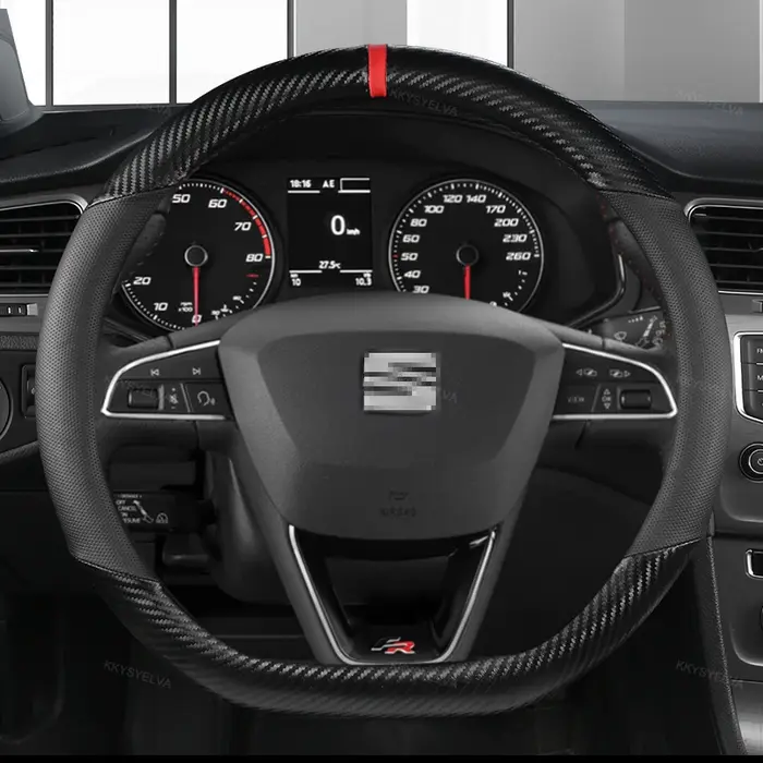 Housse de volant de voiture en Fiber de carbone, pour Seat Leon 5F Mk3 2013 – 2021 Ibiza 6J Tarraco 