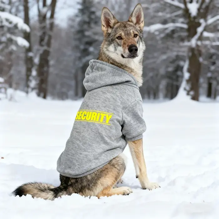 Sweat à capuche pour animaux de compagnie pour chiens de taille moyenne à grande | Noir classique avec imprimé SECURITY