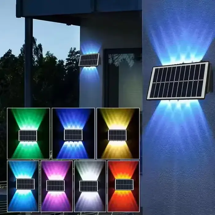 Lampe murale LED solaire étanche pour l'extérieur, projecteur supérieur et inférieur, lampadaire à é