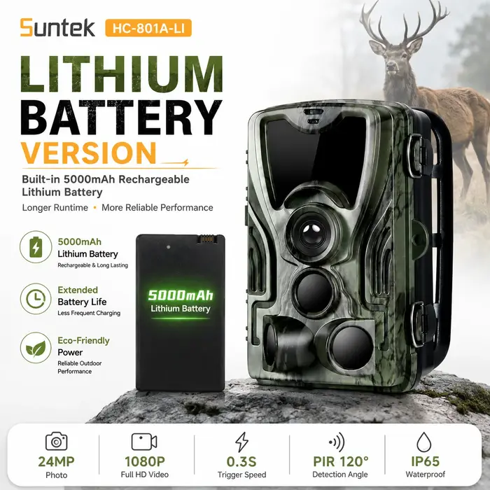 Caméra de chasse extérieure, 24MP, 1080P, 5000 mAh, batterie au lithium, vision nocturne, observatio