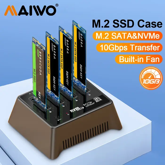 MAIWO 4 baies M2 Nvme Station d'accueil M/B clé type-c 10Gbps M.2 boîtier USB C SSD boîtier NVME et 