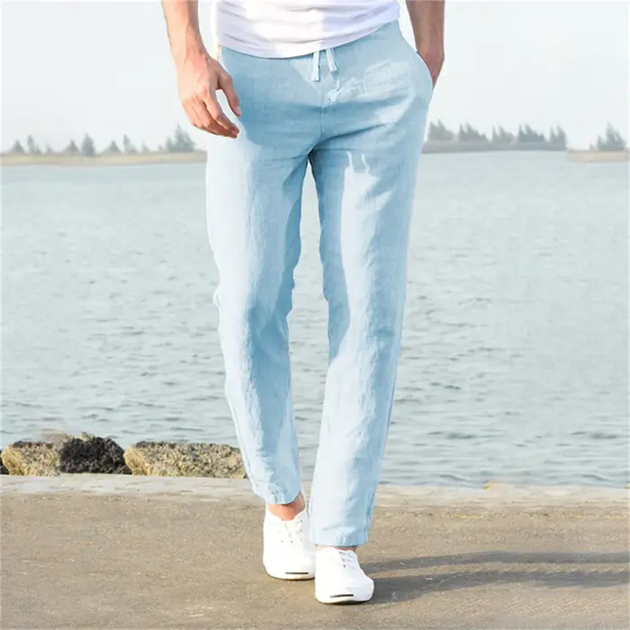 Pantalon en coton et lin pour homme, respirant, couleur unie, Fitness, Streetwear, nouvelle collecti