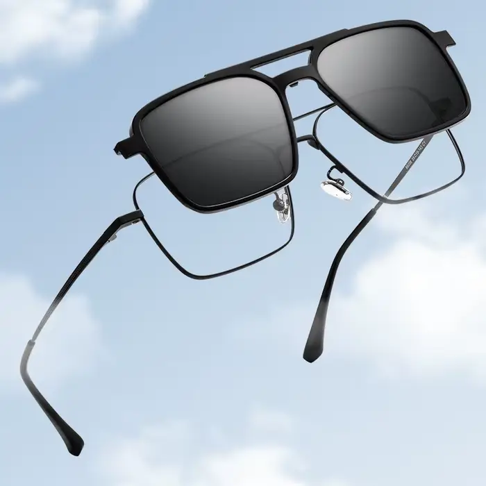 Hommes classique polarisé pince sur lunettes de soleil pilote Double faisceau en alliage de titane l