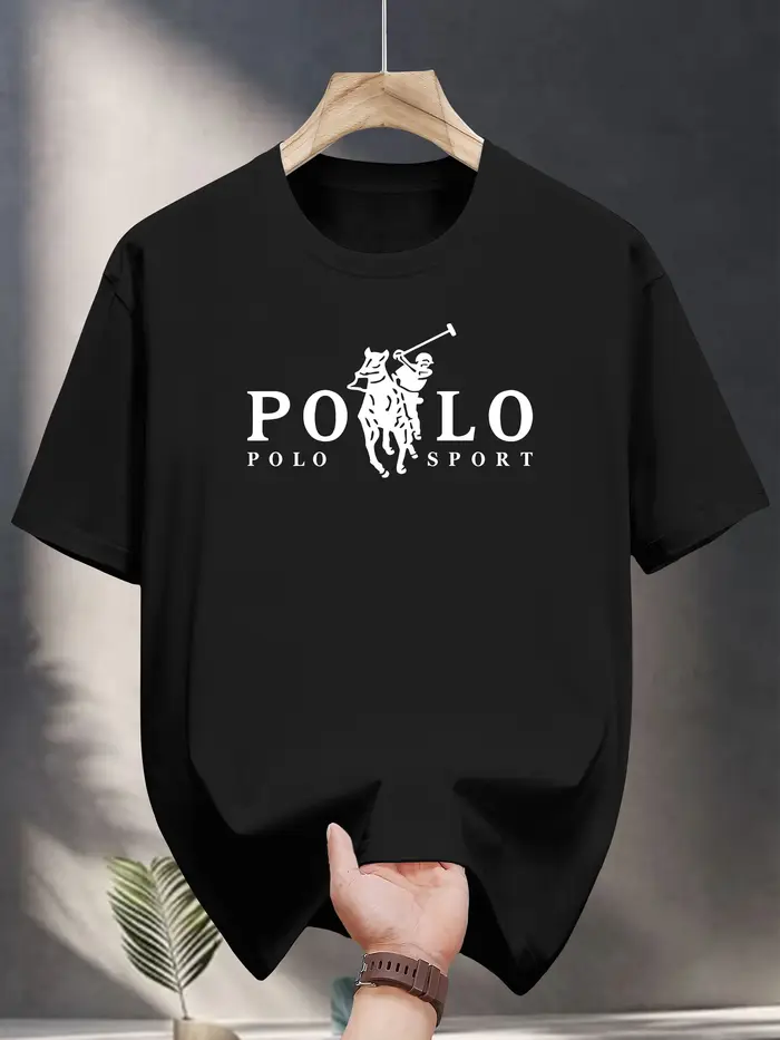 T-shirt décontracté pour homme avec logo d'équitation imprimé, 100% coton, style urbain discret, vêt