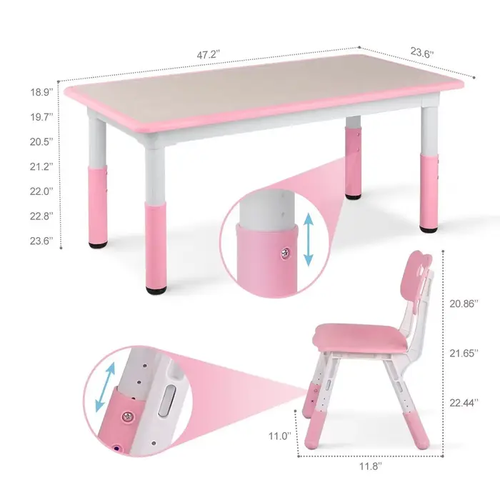 Ensemble de table et 4 chaises pour enfants, 5 pièces, table multi-activités pour tout-petits, ensem