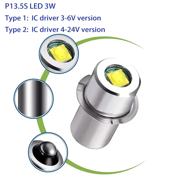 Pr2 P13.5S E10 Base LED ampoules de mise à niveau blanc Maglite lampe de poche 6500K 3W 3V 4.5V 18V 