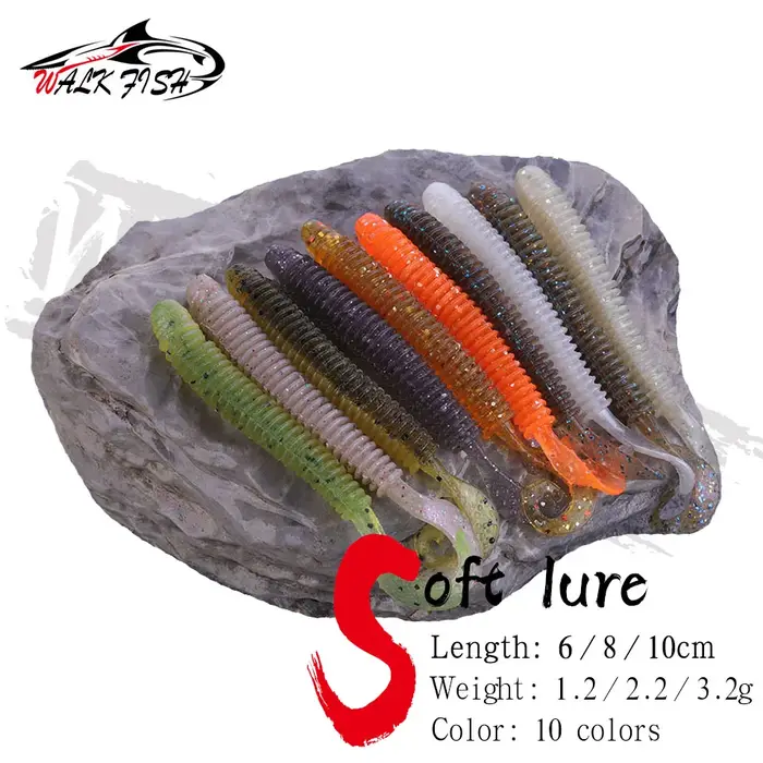 WALK FISH pêche Wobblers ver gabarit leurres souples 6 cm 8 cm 10 cm odeur avec sel Silicone appât a