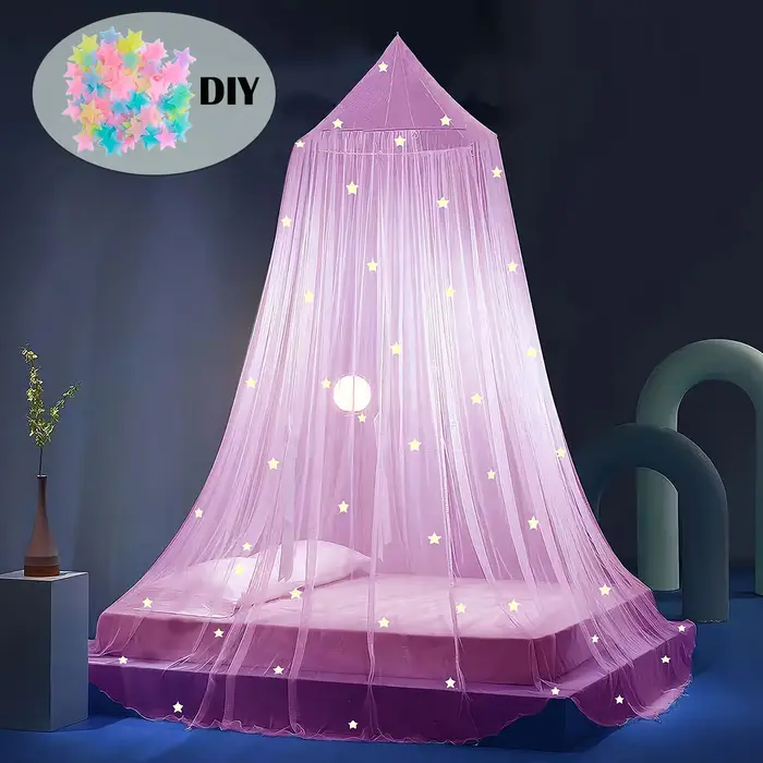 Moustiquaire de lit pour enfants en forme de dôme lumineux, pliable, à étoiles autocollantes DIY, po