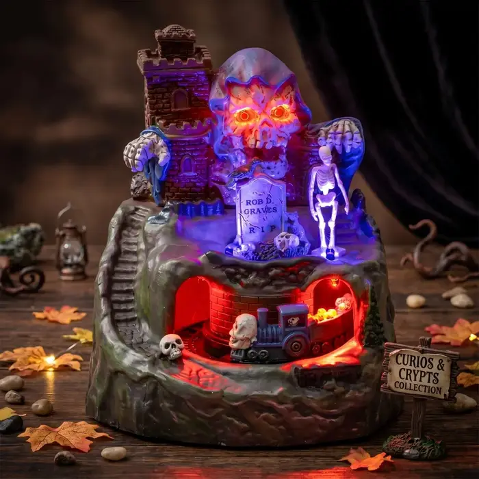 Village hanté animé d'Halloween avec château