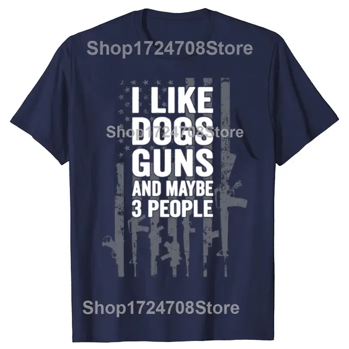 T-shirt homme et femme 100% coton, humoristique et décontracté, à la mode, I Like Dogs Guns and Mayb