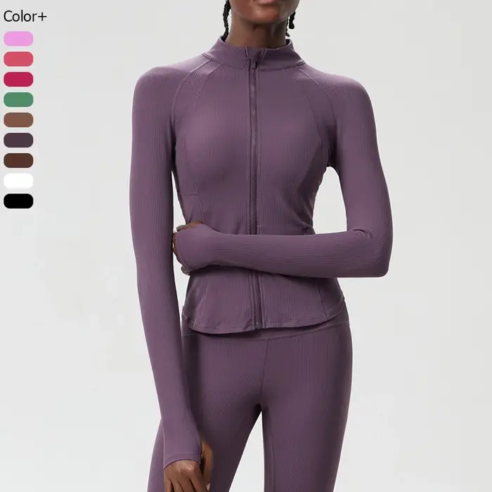 Veste de course en plein air pour femmes, couleur unie, manteau de gymnastique à manches longues, co