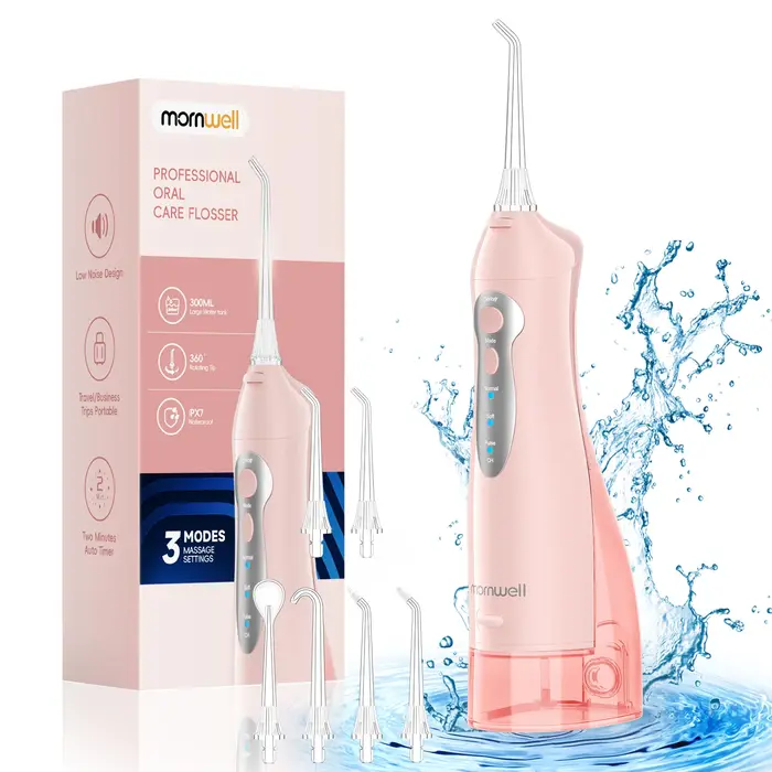 Mornwell Nouveau D52 Jet de Fil Dentaire à Eau Rechargeable Portable 300ML 4 Buses Irrigateur Buccal