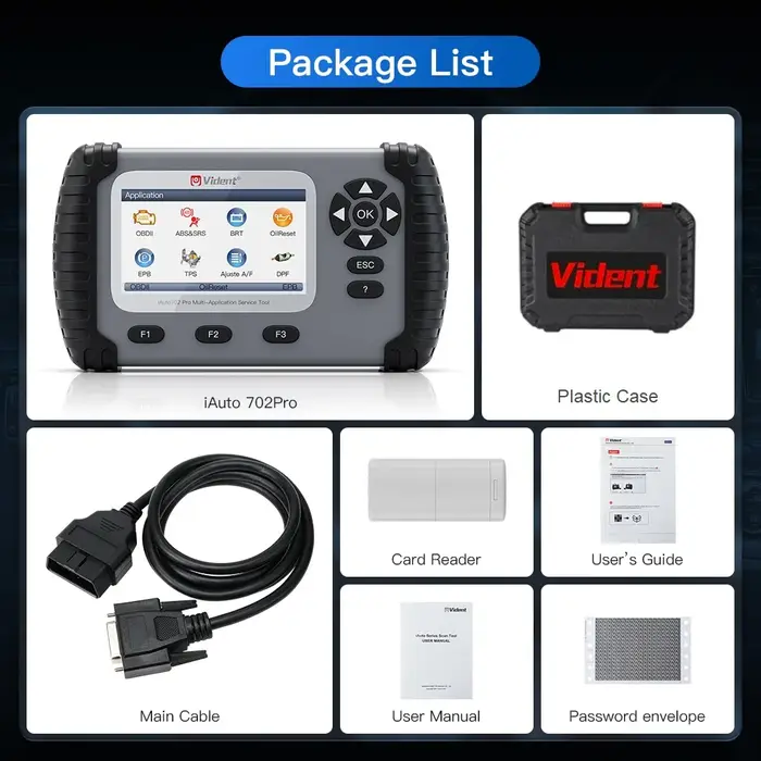 VIDENT-Scanner de voiture iAuto702 Pro OBDII, système ABS SRS 39, fonction spéciale, codage ECU, con