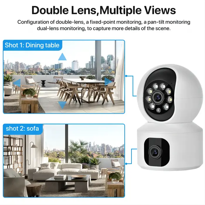 Caméra IP WiFi Tuya 8MP double objectif surveillance bébé tracking automatique vision nocturne couleur pour maison intelligente
