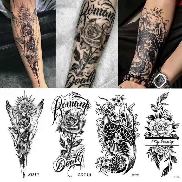 Autocollants de tatouage temporaire à base de plantes motif Fleur-Angel, semi-imperméables, anti-fro