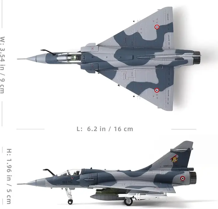 NUOTIE Dassault Mirage 2000 1/100 Modèle d'avion en métal de l'armée de l'air française avec support, modèle d'avion de chasse en alliage moulé sous pression