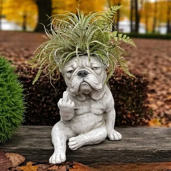 Pot de fleurs créatif en résine Bouledogue Français grincheux pour jardin extérieur, pelouse, décora