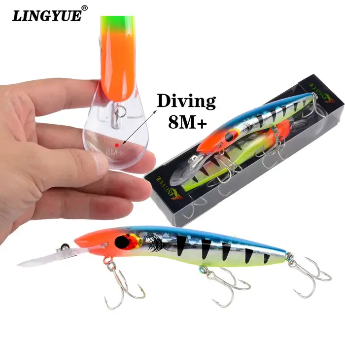 LINGYUE grand vairon 16 cm leurres de pêche 26g plongée profonde 8 M + manivelle dure Wobblers quali