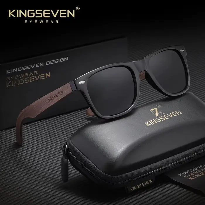 KINGSEVEN – lunettes de soleil en bois de noyer faites à la main, verres polarisés UV400, pour femme