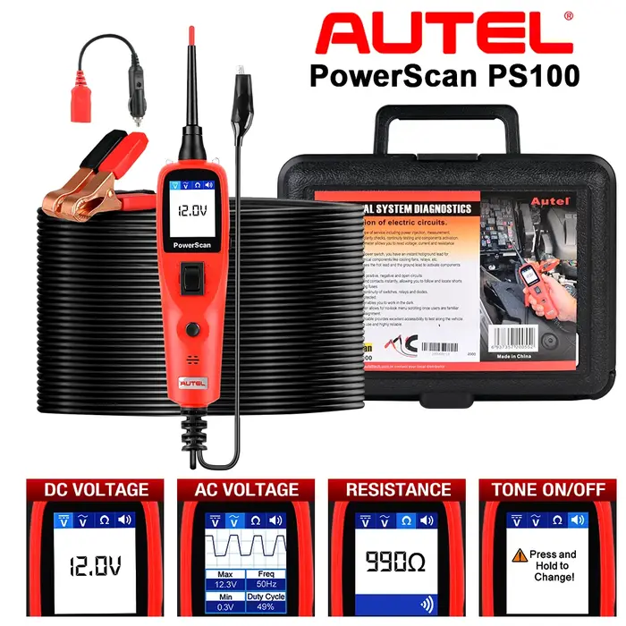 Testeur de circuit électrique automobile Autel PowerScan PS100, quatre modes de travail, 12V/24V, ou