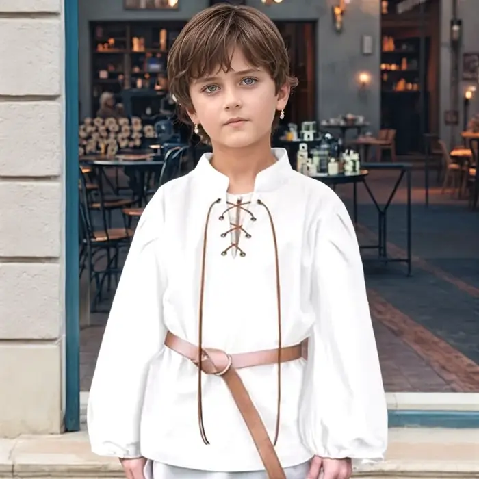 Chemise de Pirate médiévale pour garçons, Costume de la Renaissance à lacets pour Halloween, Jacobit