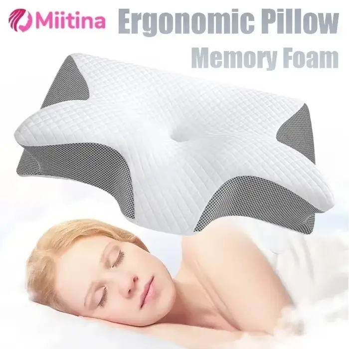 Oreiller cervical mémoire de forme 2 en 1 ergonomique orthopédique soutien douleur cou remplacement housse voyage chasse