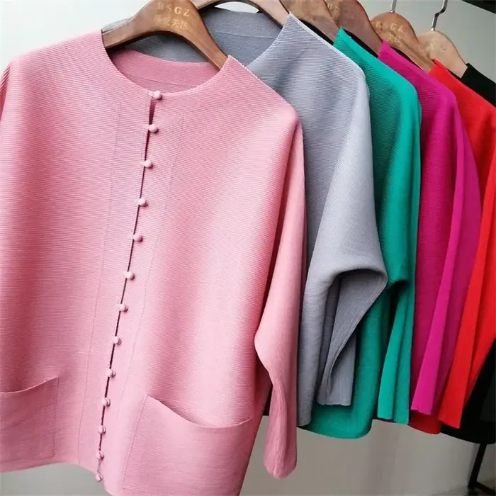 T-shirt manches chauve-souris pour femme, petite veste ample et plissée, Design de poche à simple bo