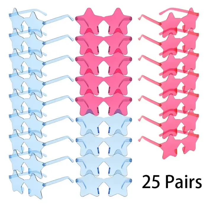 25 paires de lunettes de soleil sans bords en forme d'étoile pour hommes, mode mignon couleur bonbon