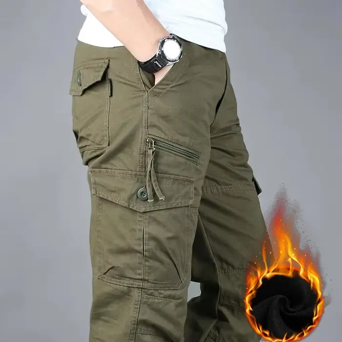 Pantalon hiver homme cargo ample doublé polaire coton randonnée chasse travail extérieur froid
