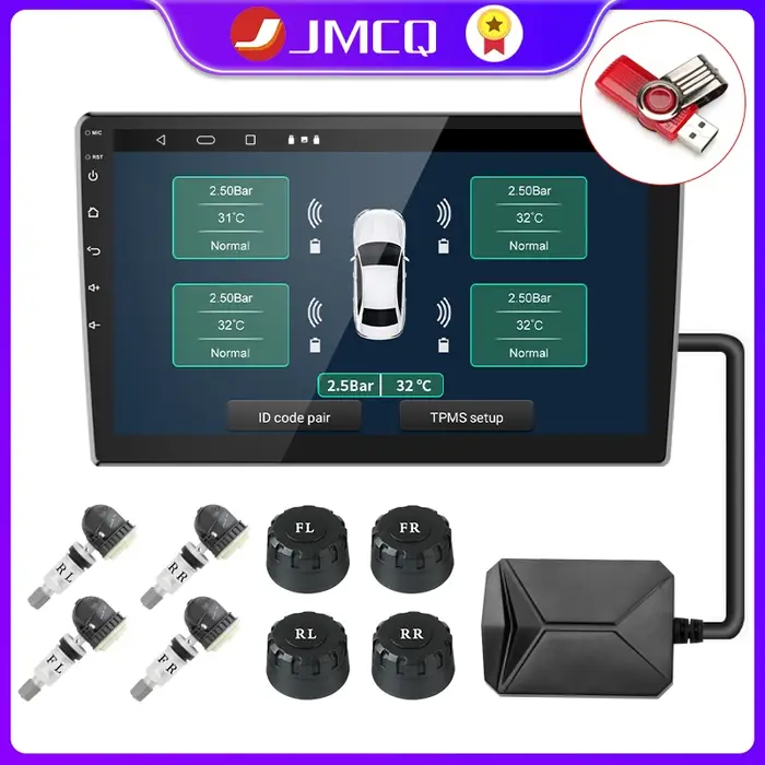 JMCQ USB Android TPMS système de surveillance de la pression des pneus affichage système d'alarme in